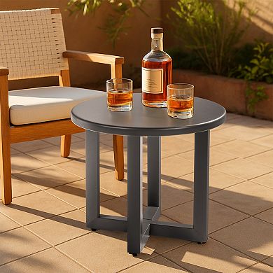 Outdoor Metal Round Side Table for Patio, Balcony, Living Room, or Decorative Display