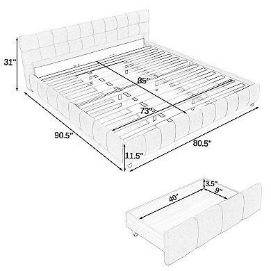 Pnronnc CAL King Platform Bed, Grounded Upholstered Bed Frame with Headboard & Under-Bed Storage
