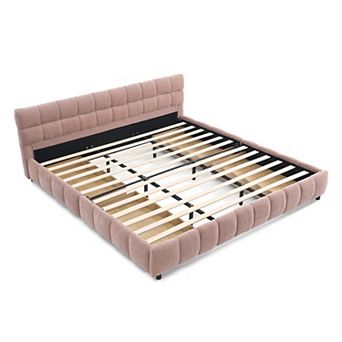 Pnronnc CAL King Platform Bed, Grounded Upholstered Bed Frame with Headboard & Under-Bed Storage