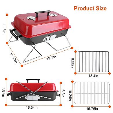 Portable Charcoal Grill with Folding Legs and Carry Handle for Camping and Tailgating