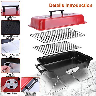 Portable Charcoal Grill with Folding Legs and Carry Handle for Camping and Tailgating