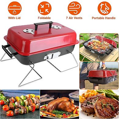 Portable Charcoal Grill with Folding Legs and Carry Handle for Camping and Tailgating