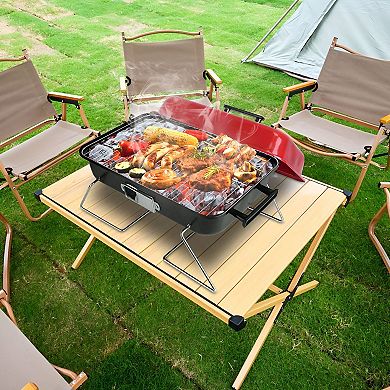 Portable Charcoal Grill with Folding Legs and Carry Handle for Camping and Tailgating