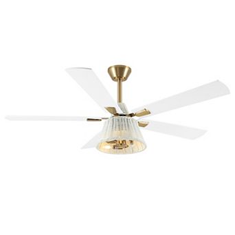 52" Modern White Drum Woven Plastic 5 Blades Ceiling Fan with Light and Remote