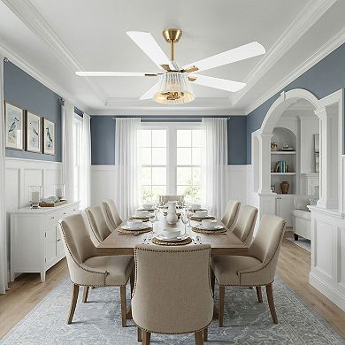 52" Modern White Drum Woven Plastic 5 Blades Ceiling Fan with Light and Remote