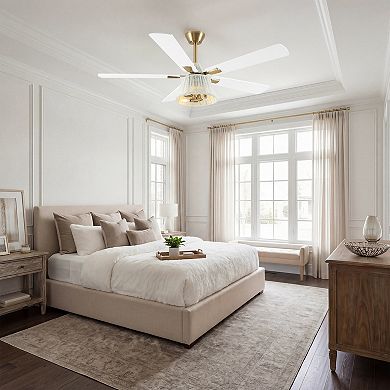 52" Modern White Drum Woven Plastic 5 Blades Ceiling Fan with Light and Remote