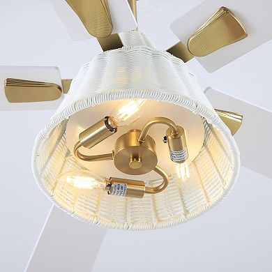 52" Modern White Drum Woven Plastic 5 Blades Ceiling Fan with Light and Remote