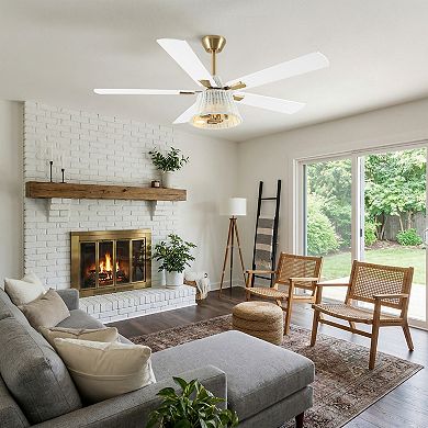 52" Modern White Drum Woven Plastic 5 Blades Ceiling Fan with Light and Remote