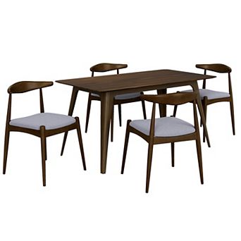 Pnronnc 5 pc Dining Table Set Wood Kitchen Table Set with 1 Table 4 Chairs & Rubberwood Frame