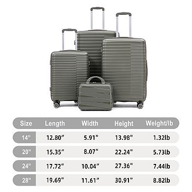 KWPZQEB 4PCS Silent Wheel PP Luggage Set with Combination Password Lock&Multi-Layered Compartmental