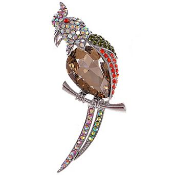 Silvery Tone Sparkly Multicolored Crystal Rhinestones Tropical Parrot Bird Brooch Lapel Pins