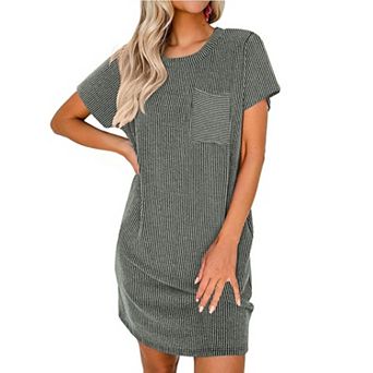 Ekouaer Ladies Sleepwear Casual Night Shirt Stretchy Viscose Sleep Dress with Pocket Loungewear