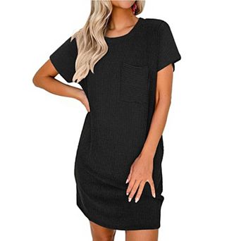 Ekouaer Ladies Sleepwear Casual Night Shirt Stretchy Viscose Sleep Dress with Pocket Loungewear