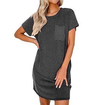 Ekouaer Ladies Sleepwear Casual Night Shirt Stretchy Viscose Sleep Dress with Pocket Loungewear