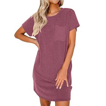 Ekouaer Ladies Sleepwear Casual Night Shirt Stretchy Viscose Sleep Dress with Pocket Loungewear