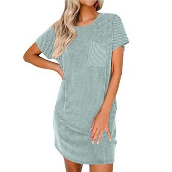 Ekouaer Ladies Sleepwear Casual Night Shirt Stretchy Viscose Sleep Dress with Pocket Loungewear