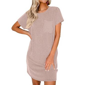 Ekouaer Ladies Sleepwear Casual Night Shirt Stretchy Viscose Sleep Dress with Pocket Loungewear