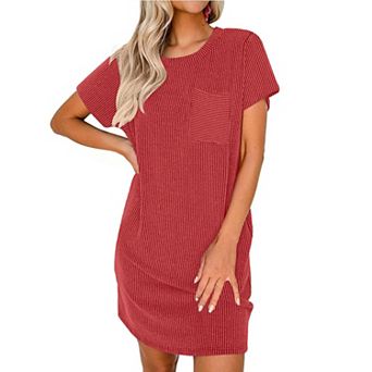 Ekouaer Ladies Sleepwear Casual Night Shirt Stretchy Viscose Sleep Dress with Pocket Loungewear