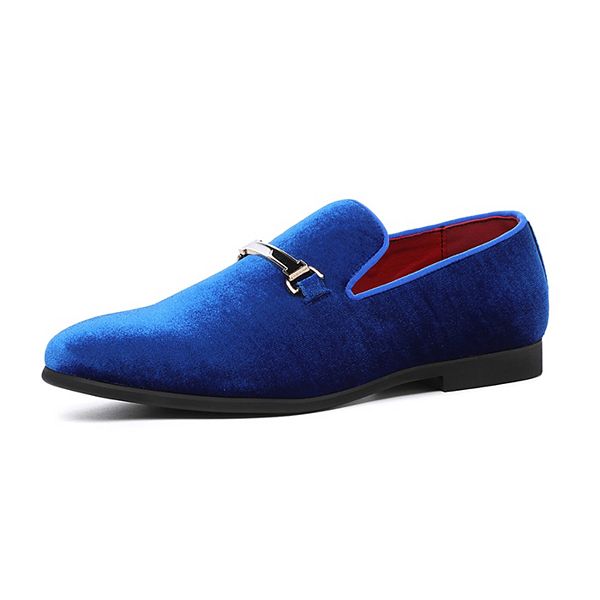 royal blue dress shoes men's OneDrop Men Handmade Cow Leather Studded Red Bottom Wedding Party Prom Loafers Blue / 13 Patent leather upper Satin stripe Lace Buy Bolano Mesa Royal Blue