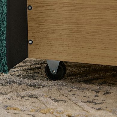 Pnronnc Queen Upholstered Platform Bed Frame Circle Yarn Fabric Curved Headboard, 4 Wheeled Drawers