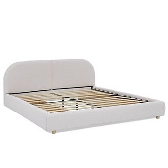 Pnronnc Queen Upholstered Platform Bed Frame Circle Yarn Fabric Curved Headboard, 4 Wheeled Drawers