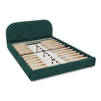 Pnronnc Queen Upholstered Platform Bed Frame Circle Yarn Fabric Curved Headboard, 4 Wheeled Drawers