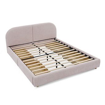Pnronnc Queen Upholstered Platform Bed Frame Circle Yarn Fabric Curved Headboard, 4 Wheeled Drawers
