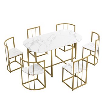Pnronnc 7 pc Dining Table Set, Modern Faux Marble Kitchen Table Set for 6