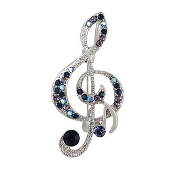 Elegant Rhinestone Crystal Treble Clef Music Note Brooch Pin for Scarf, Costume Accessories