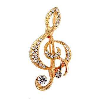 Elegant Rhinestone Crystal Treble Clef Music Note Brooch Pin for Scarf, Costume Accessories