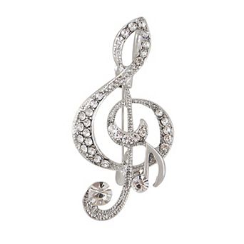 Elegant Rhinestone Crystal Treble Clef Music Note Brooch Pin for Scarf, Costume Accessories