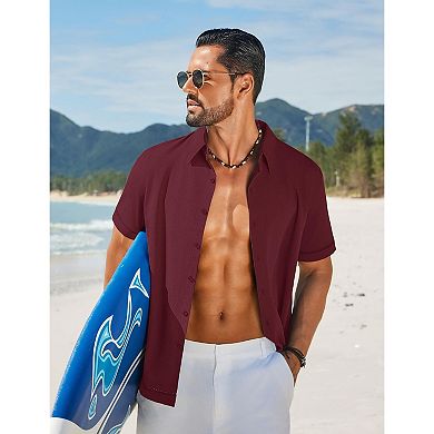 COOFANDY Button Down Shirt Men Casual Stylish Summer Beach Linen Shirts Short Sleeve