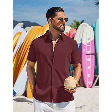COOFANDY Button Down Shirt Men Casual Stylish Summer Beach Linen Shirts Short Sleeve