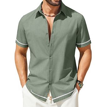 COOFANDY Button Down Shirt Men Casual Stylish Summer Beach Linen Shirts Short Sleeve