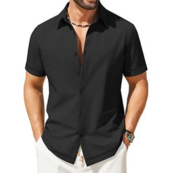 COOFANDY Button Down Shirt Men Casual Stylish Summer Beach Linen Shirts Short Sleeve