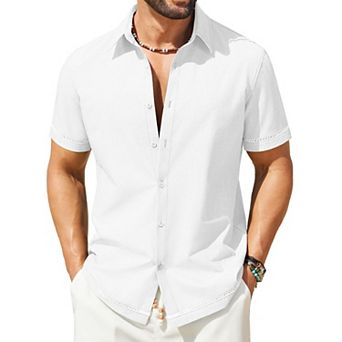 COOFANDY Button Down Shirt Men Casual Stylish Summer Beach Linen Shirts Short Sleeve