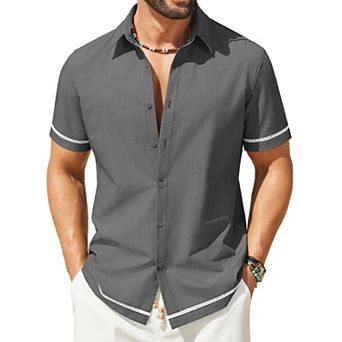 COOFANDY Button Down Shirt Men Casual Stylish Summer Beach Linen Shirts Short Sleeve