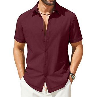 COOFANDY Button Down Shirt Men Casual Stylish Summer Beach Linen Shirts Short Sleeve