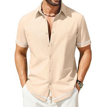 COOFANDY Button Down Shirt Men Casual Stylish Summer Beach Linen Shirts Short Sleeve