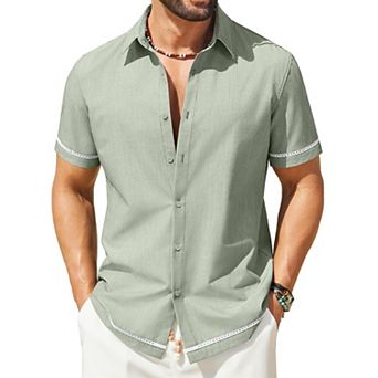 COOFANDY Button Down Shirt Men Casual Stylish Summer Beach Linen Shirts Short Sleeve