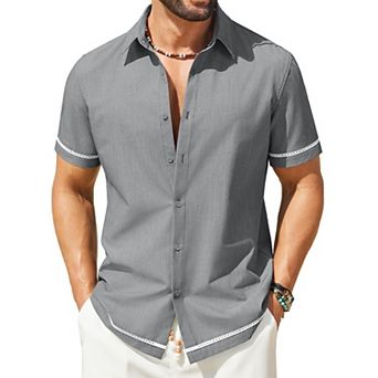 COOFANDY Button Down Shirt Men Casual Stylish Summer Beach Linen Shirts Short Sleeve