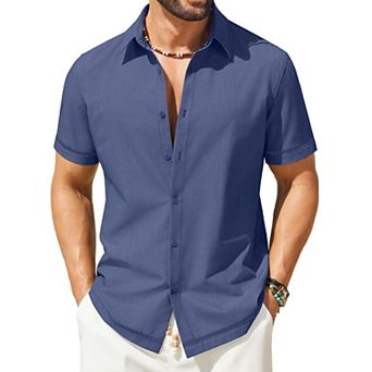 COOFANDY Button Down Shirt Men Casual Stylish Summer Beach Linen Shirts Short Sleeve
