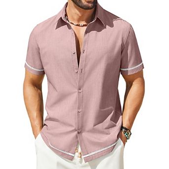 COOFANDY Button Down Shirt Men Casual Stylish Summer Beach Linen Shirts Short Sleeve
