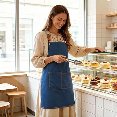 Canvas Utility Apron with Straps Cross Back Design for Kitchen Cafe and Artisan Work