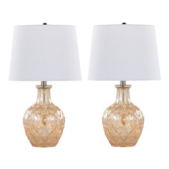 Loheer Contemporary Glass Accent Table Lamps Set of 2 with Linen Shades