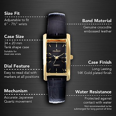 Peugeot Womens 34mm x 20mm Contour Dress Watch with Leather Strap