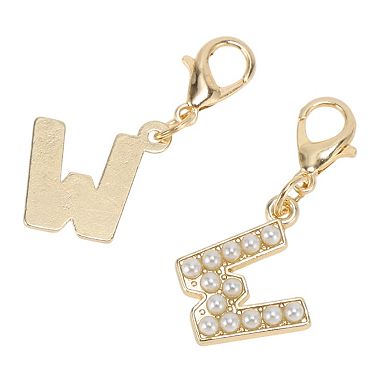 Faux Pearl Letter Shoelace Charms Gold Tone Beige 6 Pcs