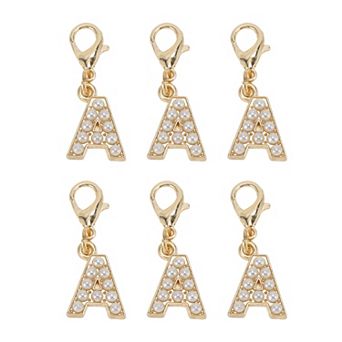 Faux Pearl Letter Shoelace Charms Gold Tone Beige 6 pc