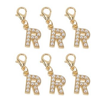 Faux Pearl Letter Shoelace Charms Gold Tone Beige 6 pc
