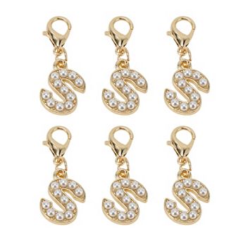 Faux Pearl Letter Shoelace Charms Gold Tone Beige 6 pc